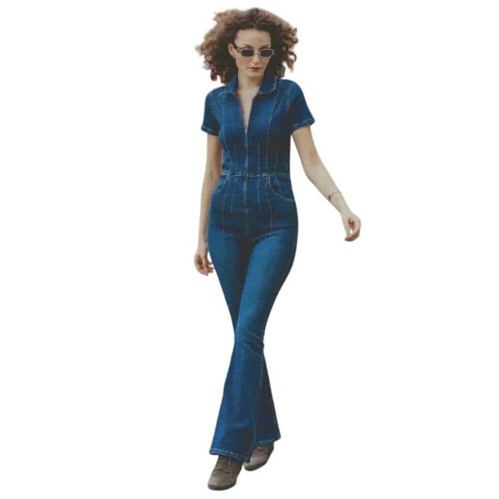 Denim Obsessed Wide Leg Jumpsuit Romper Sz L